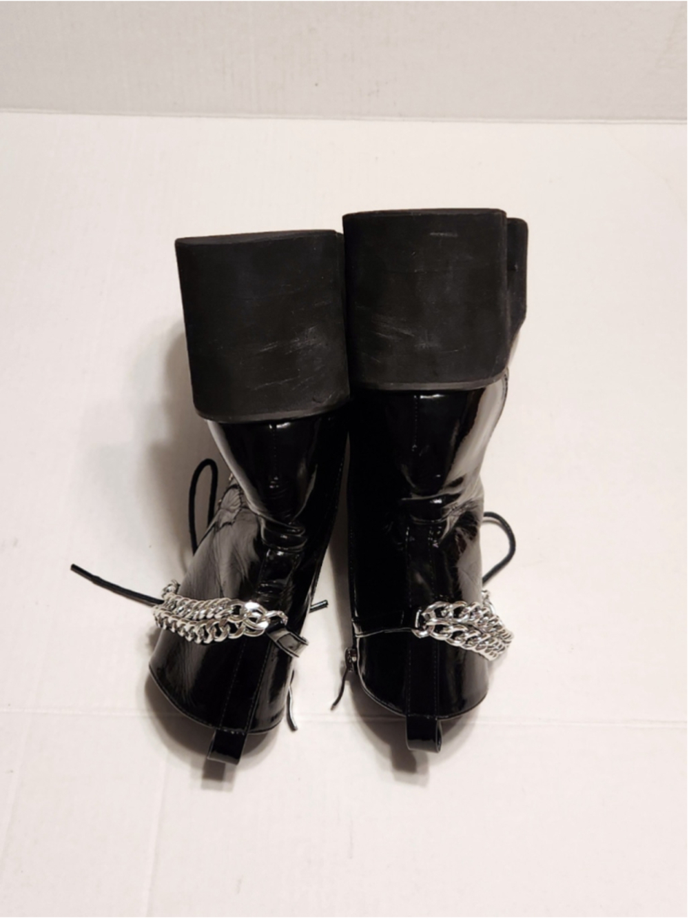 Black High Platform Silver Chain Accent Chunky Gothic Punk Ankle Boots 39/8 - Picture 8 of 12
